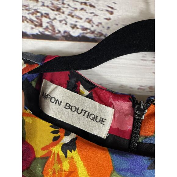 Nipon Boutique Dress Womens US 8 Silk Multicolor Floral Pansy Print Short Sleeve - Picture 5 of 10